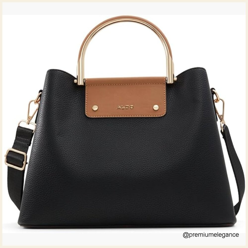 Small Synthetic Satchel Bag With 3 Compartments Adjustable Strap